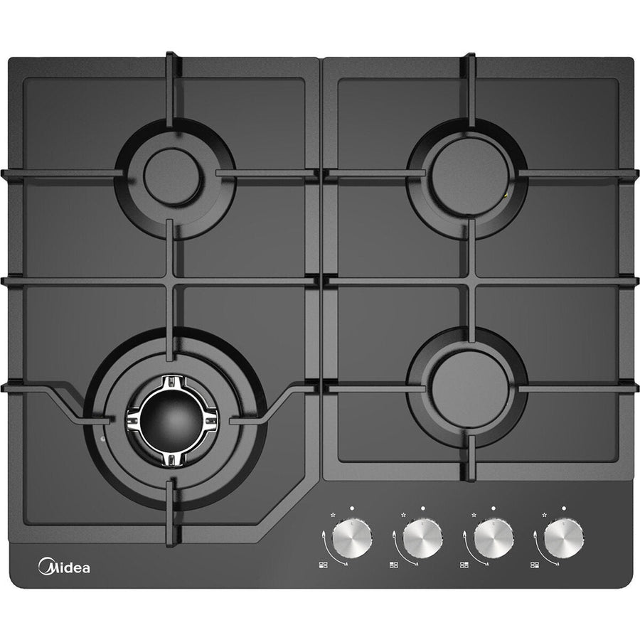 Midea 4 Burner Gas Cooktop 600mm Cast Iron Supports Black Glass MCG601GBL
