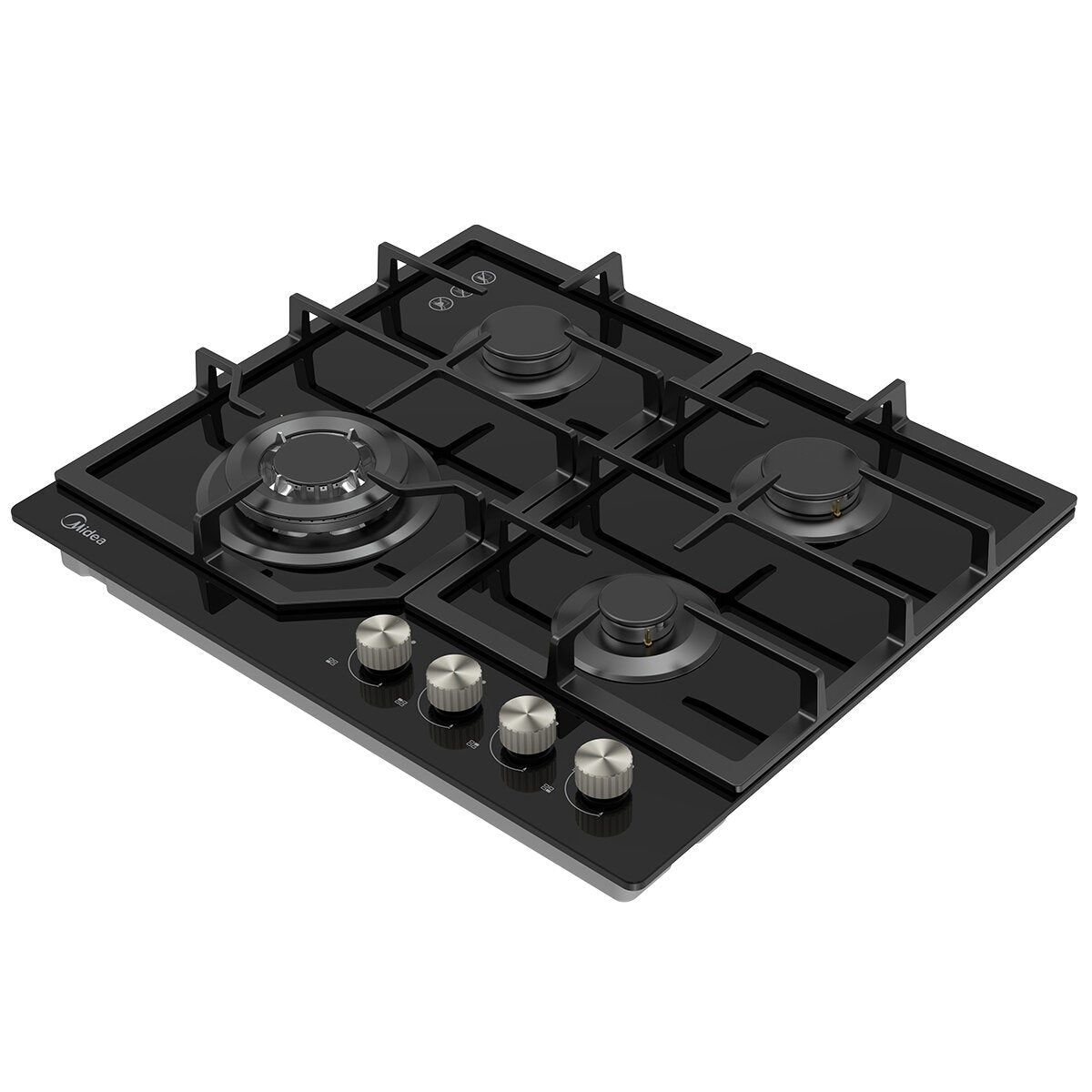 Midea 4 Burner Gas Cooktop 600mm Cast Iron Supports Black Glass MCG601GBL — image 3
