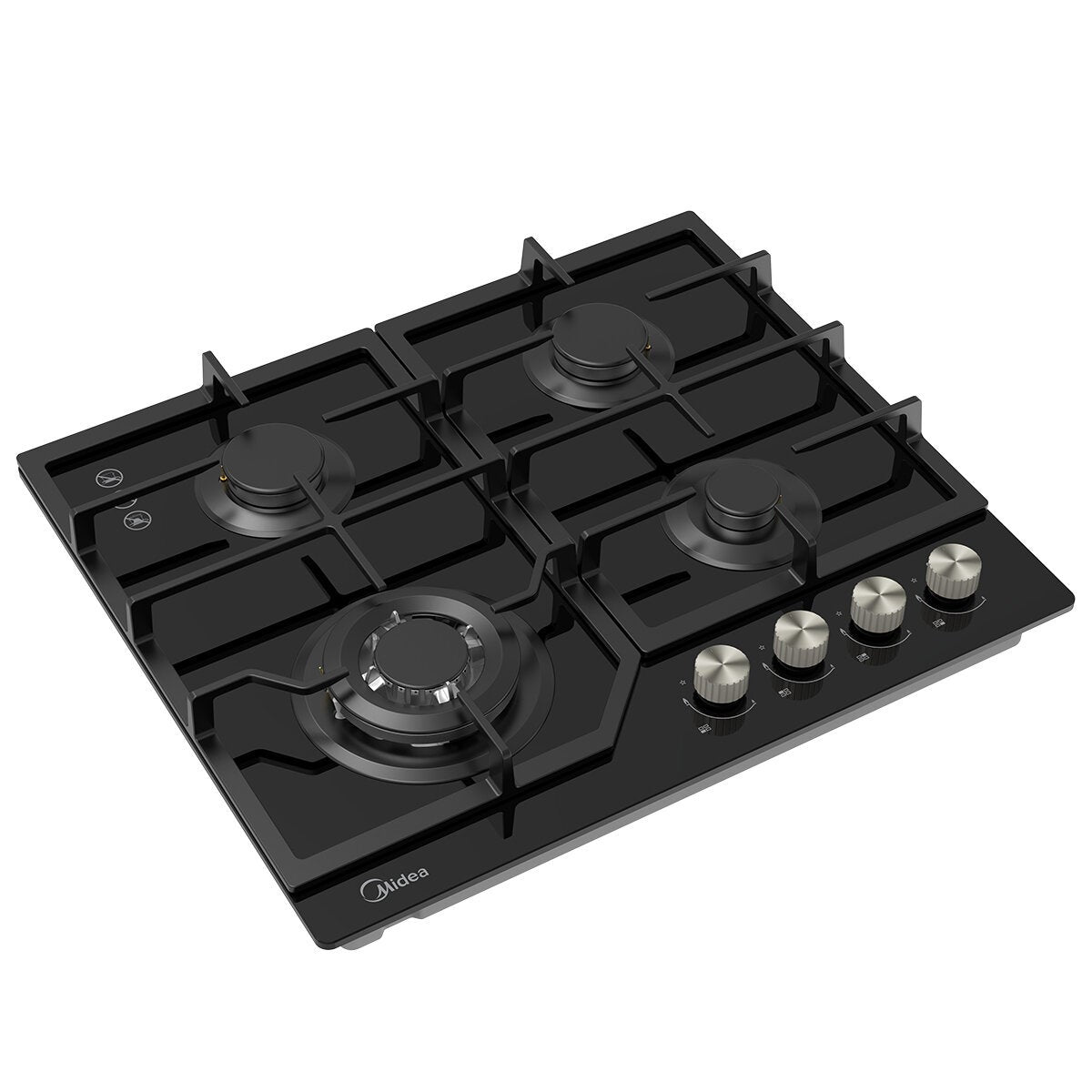Midea 4 Burner Gas Cooktop 600mm Cast Iron Supports Black Glass MCG601GBL — image 2