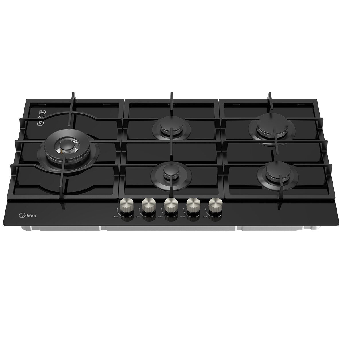 Midea 5 Burner Gas Cooktop 900mm Black Glass Cast Iron Supports MCG90GBL — image 4