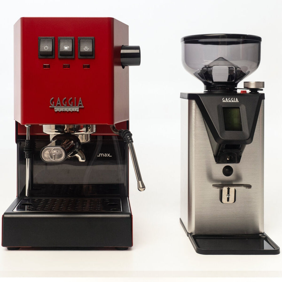 Gaggia Classic E24 Coffee Machine and MDF55 Grinder Bundle - Red - Anti-Clumping Grinder - DMGNCEVOREDBUN