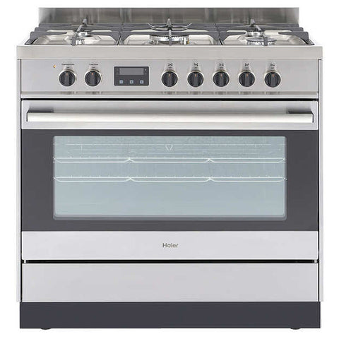 Haier 90cm Dual Fuel Freestanding Oven 138L - 5 Gas Burners, Stainless Steel - HOR90S9MSX1