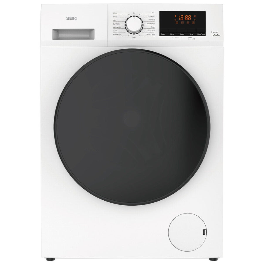 Seiki 10kg Front Load Washing Machine - White, 1400rpm Spin, Quiet Inverter - SC-1000AU10FLIN