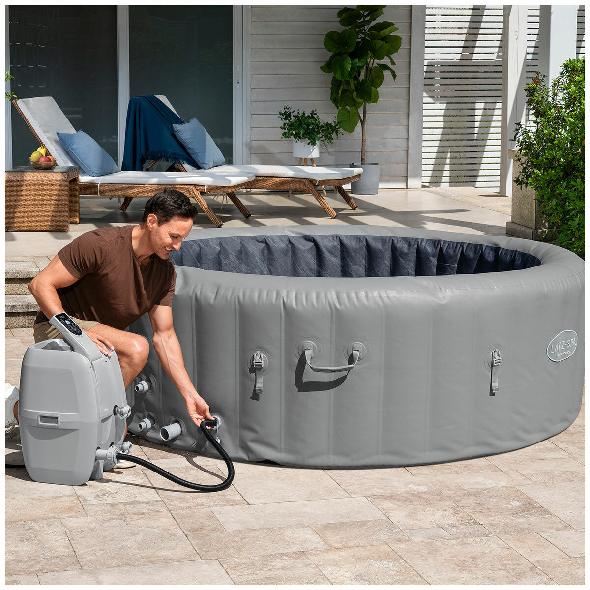 Lay-Z-Spa Santa Monica MaxHold EnergySense Smart AirJet 7 Grey Round Inflatable Spa 2.16M x 71cm
