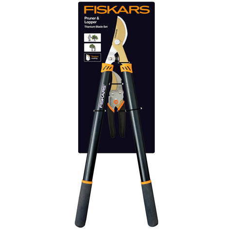 Fiskars Titanium Lopper and Pruner Set 2 Piece, Titanium-Coated Blades, 38mm & 16mm Cut