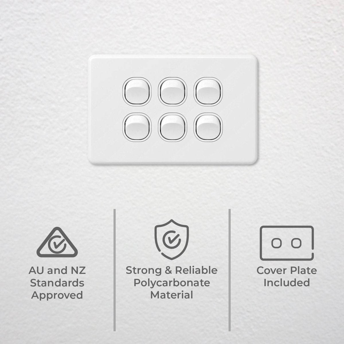 Deta X6 White Six Switch - Polycarbonate - 6 Gang - Classic Design - SuperSaverAU - view 2