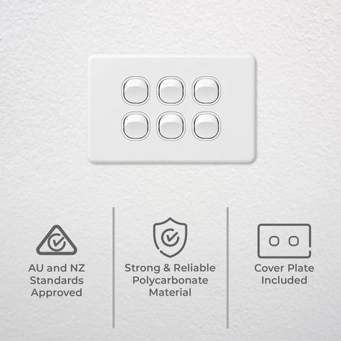 DETA X6 Six Switch 6 Gang White Polycarbonate 10A 240V