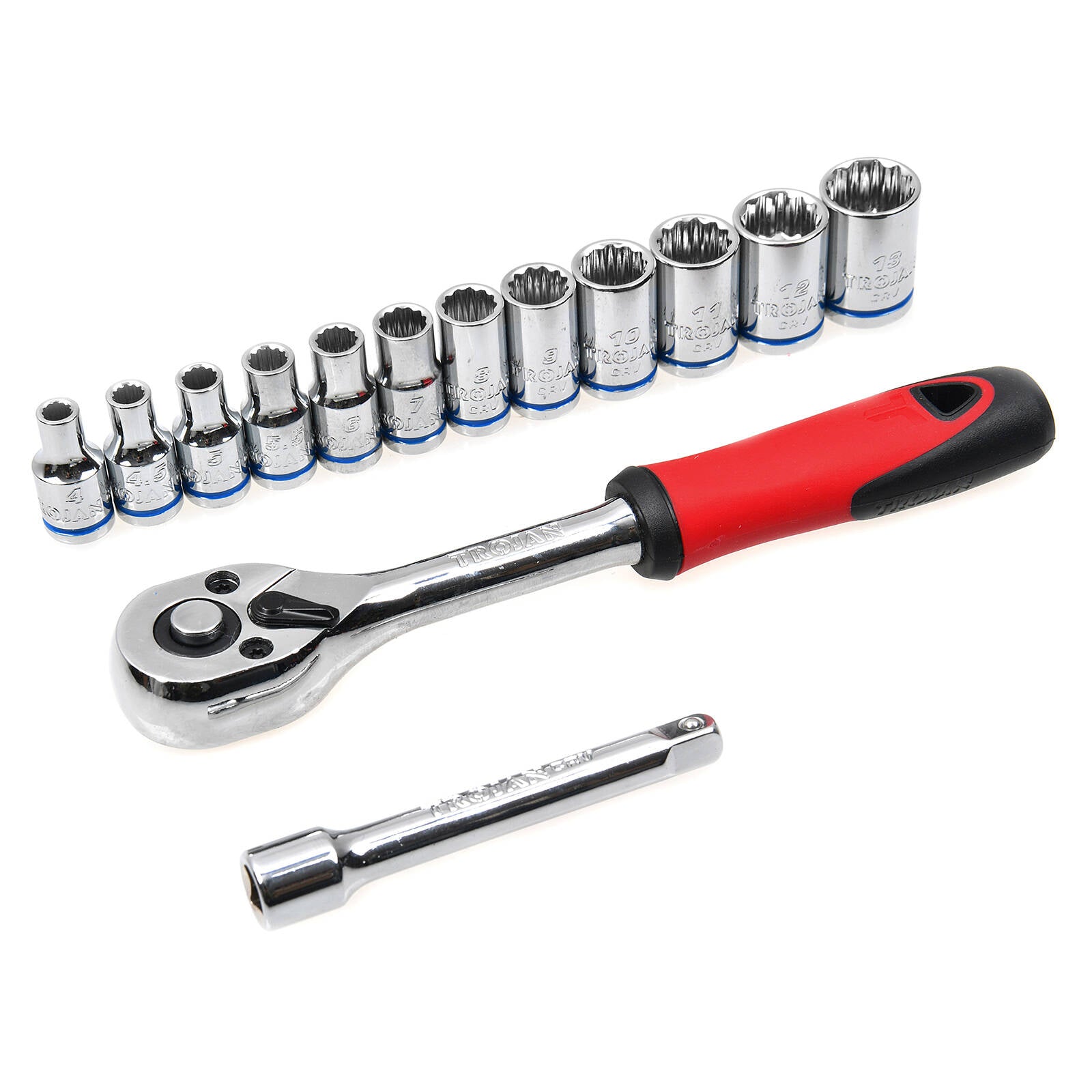Trojan 14 Piece 1/4" Drive Metric Socket Set, Chrome Vanadium 12 Point