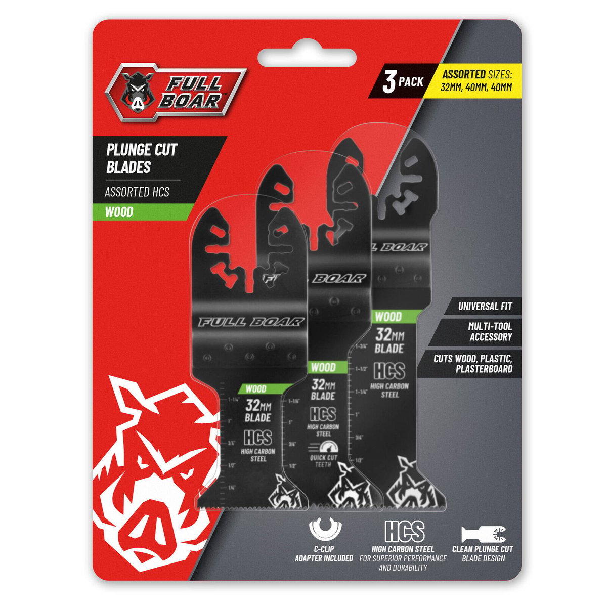 Full Boar Plunge Cut Multi Tool Blade Set - 3 Pieces - High Carbon Steel - 32mm & 38mm Blades - SuperSaverAU - view 2