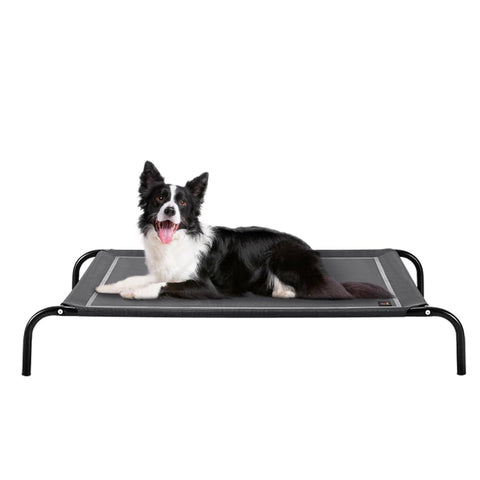 Cooling Elevated Dog Bed - Grey, XL 123 x 90 x 20cm - Breathable Textilene Mesh, Skid Resistant Feet, Holds 60kg