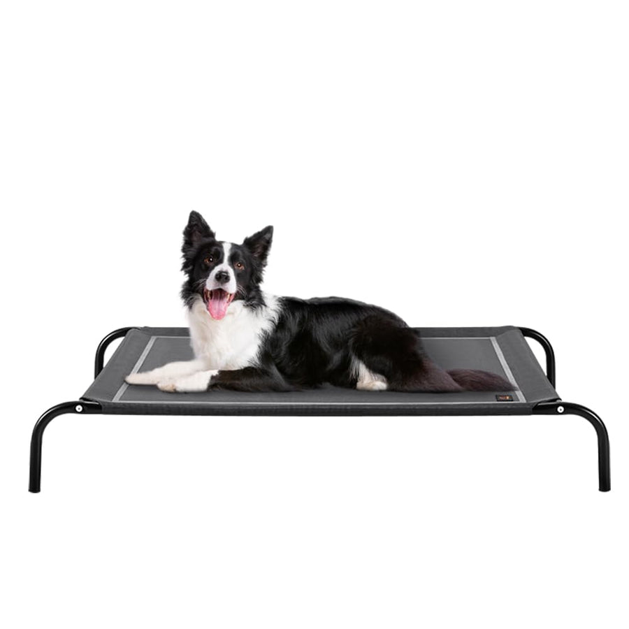 Cooling Elevated Dog Bed - Grey, XL 123 x 90 x 20cm - Breathable Textilene Mesh, Skid Resistant Feet, Holds 60kg
