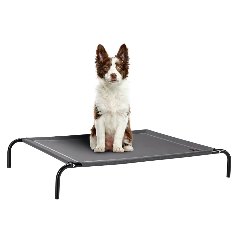 Cooling Elevated Dog Bed - Grey, Large 107 x 80 x 20cm - Breathable Textilene Mesh, Washable, Holds 60kg