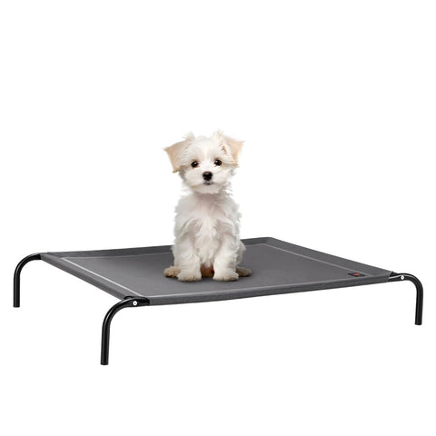 Cooling Elevated Dog Bed - Grey, Medium 87 x 65 x 20cm - Breathable Textilene Mesh, Steel Frame, Holds 60kg