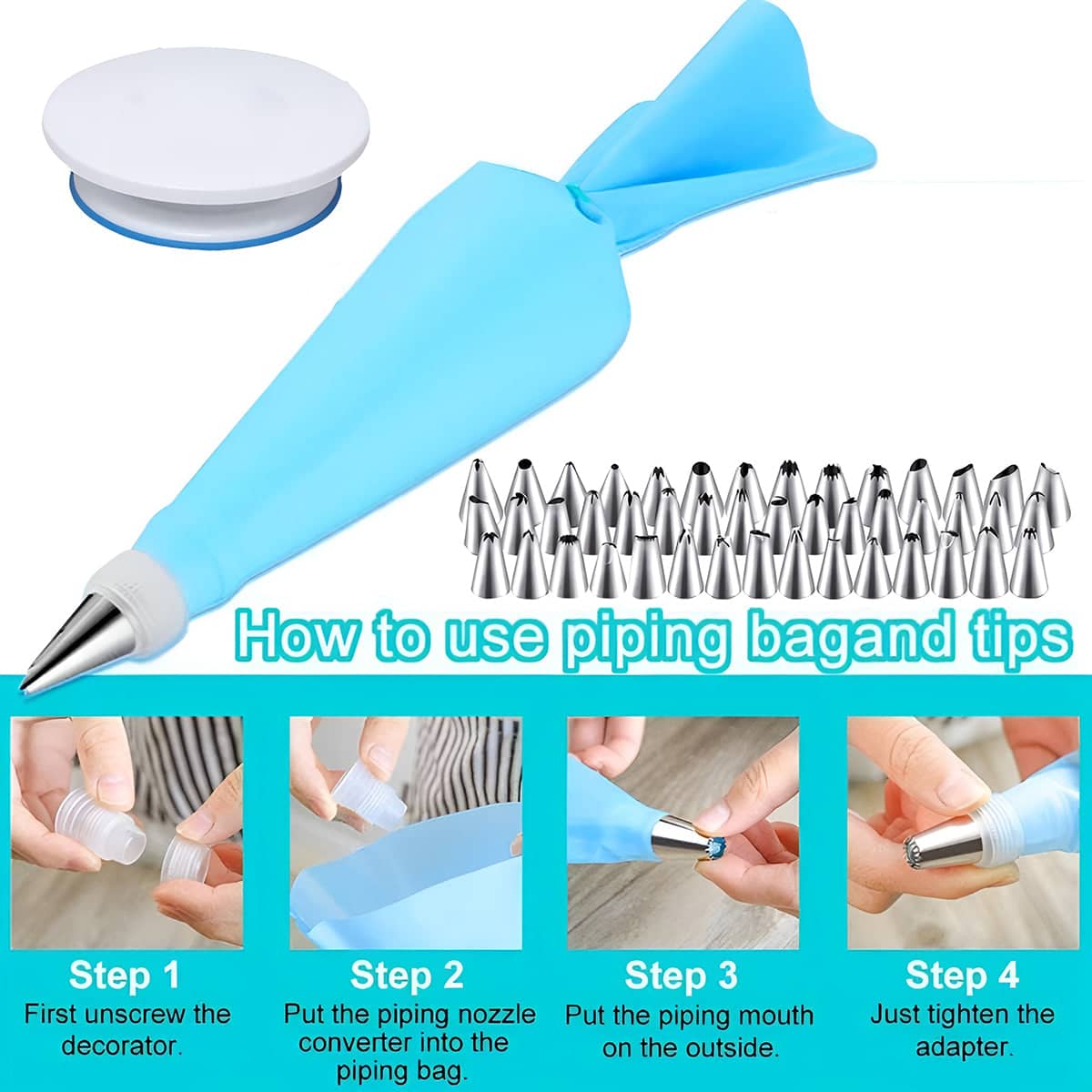 420 Piece Cake Decorating Kit with Rotating Turntable, Nozzles and Piping Bags - view 4