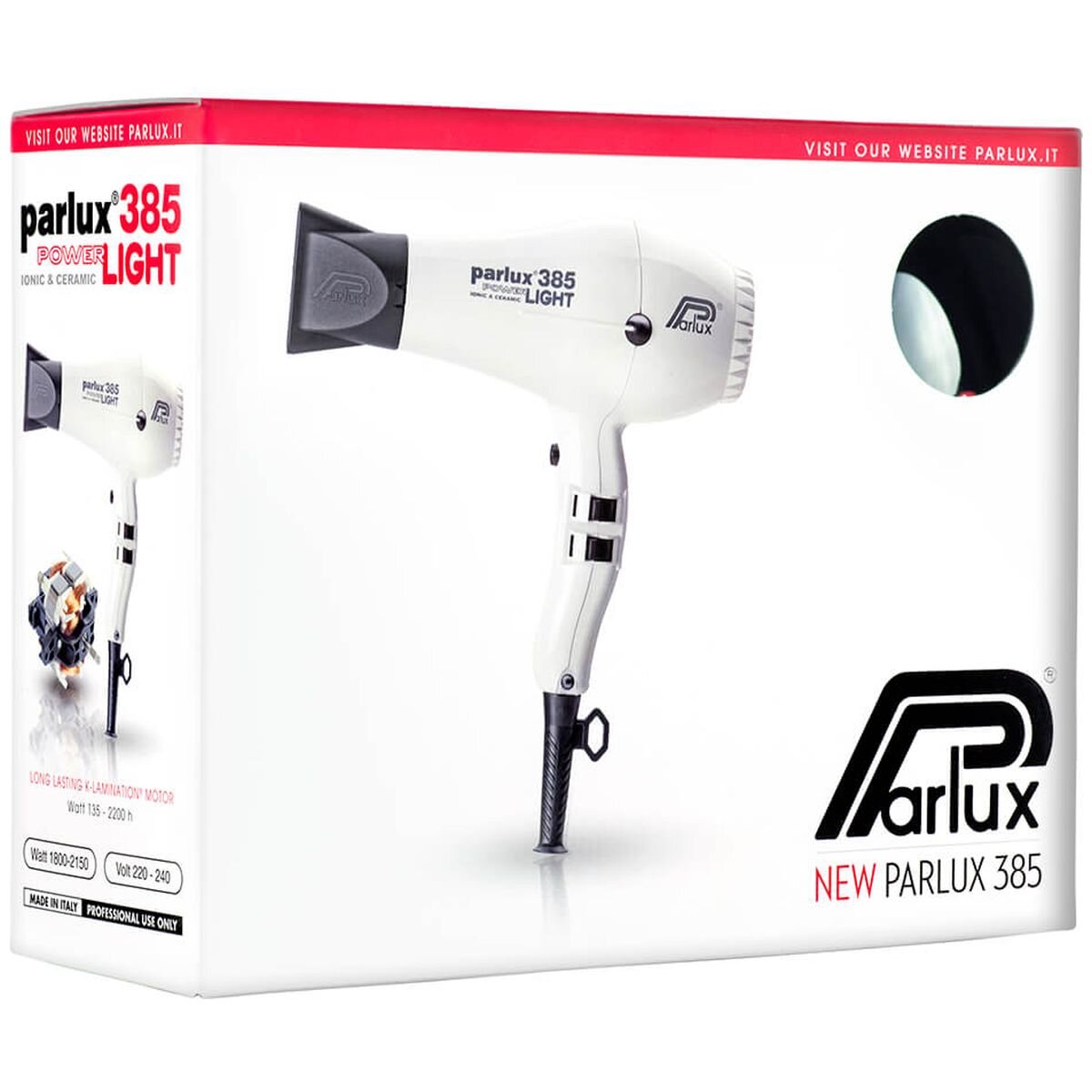 Parlux 385 Powerlight Ceramic and Ionic Hair Dryer 2150W - Black - Made in Italy - 150075