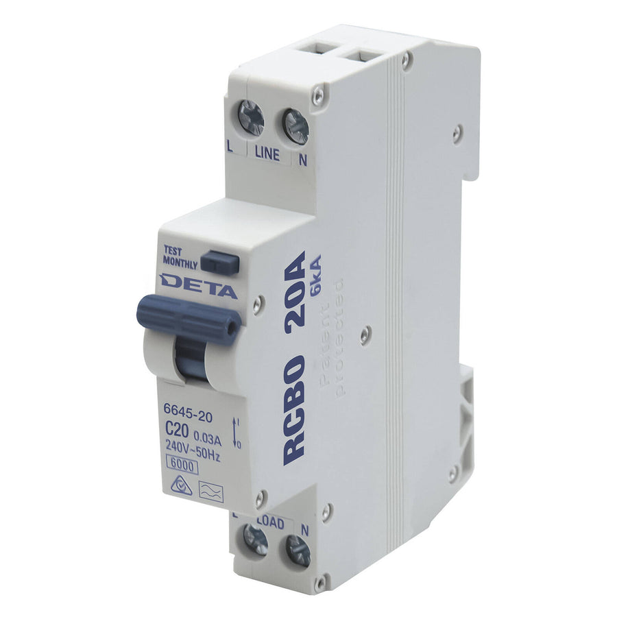 DETA 20A 240V RCBO Residual Circuit Breaker with Overload Protection 6645-20B