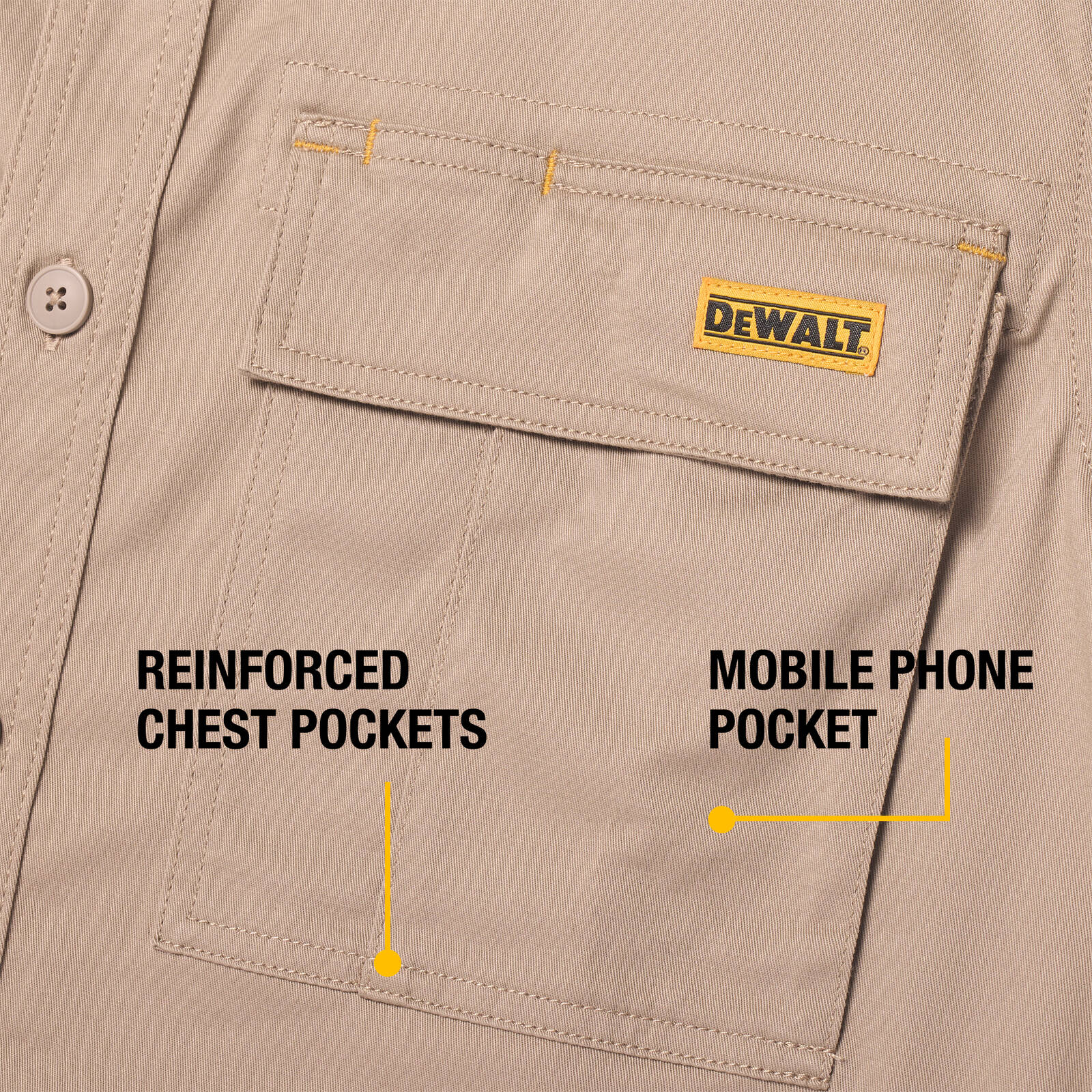 DEWALT Khaki Basalt Short Sleeve Button Up Shirt - Men's Size XL, Stretch Cotton