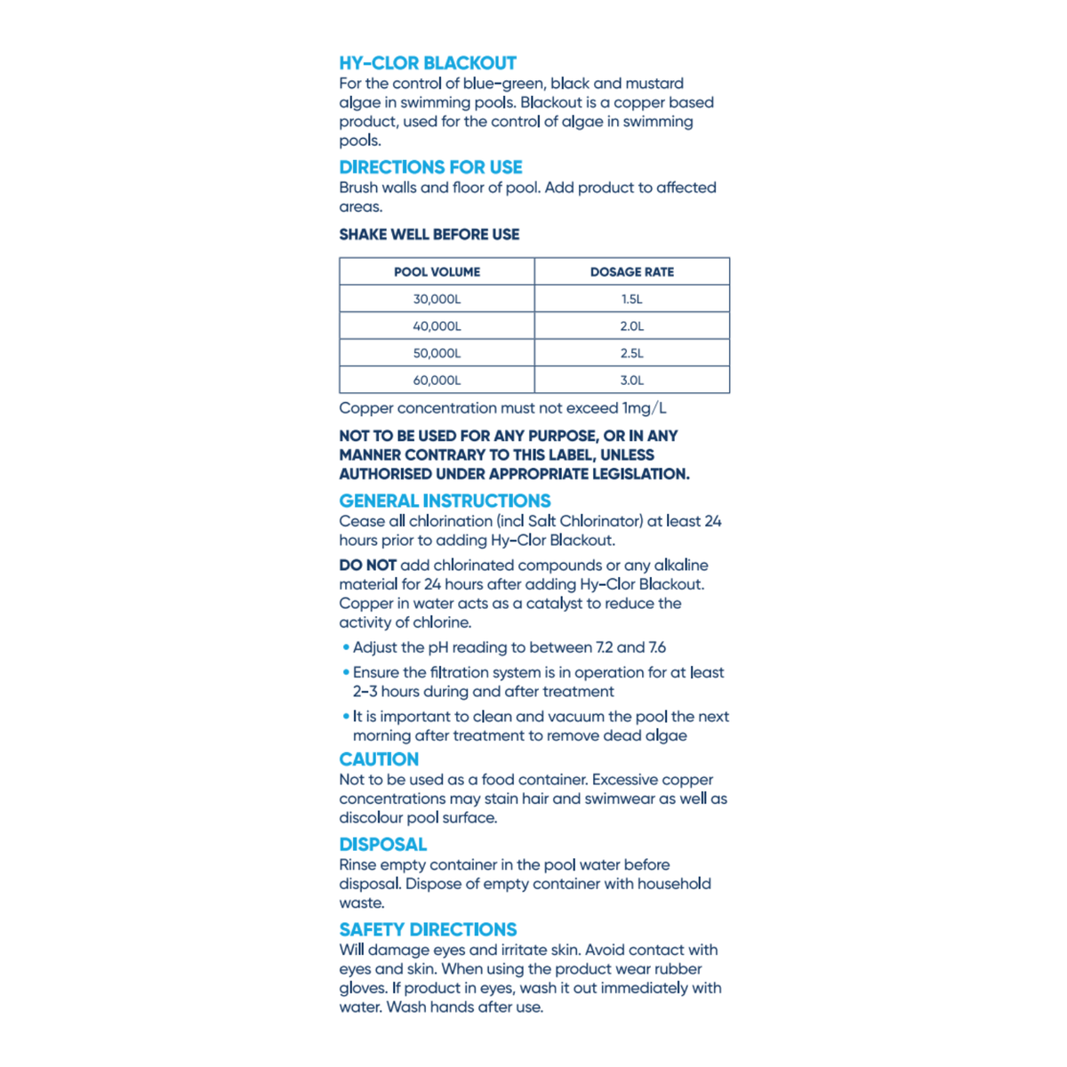 Hy Clor Pool Blackout - 1L - Benzalkonium Chloride - Algae Control - SuperSaverAU - view 3