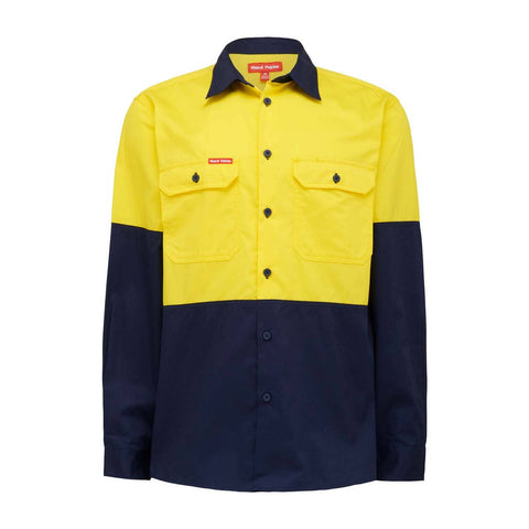 Hard Yakka Hi Vis Long Sleeve Shirt 3XL - Yellow Navy - Breathable, Durable - SuperSaverAU - view 1