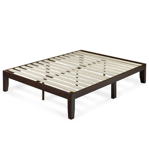 Zinus Moiz queen timber bed base - dark brown pine wood frame, flat wooden slats - AU-RWPBD-14Q