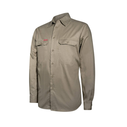 Hard Yakka Khaki Core Lightweight Vented Long Sleeve Shirt L - Breathable Cotton - 2 Chest Pockets