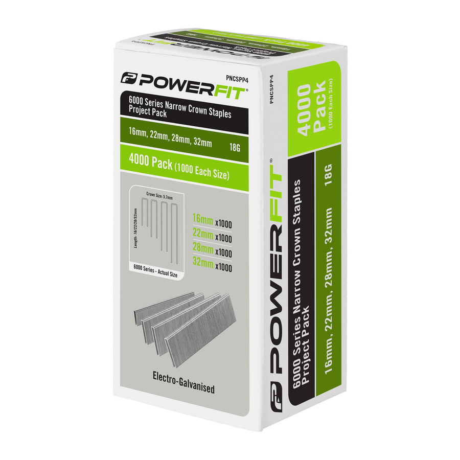 Powerfit 6000 Series Electro Galvanised Narrow Crown Staples - 4000 Pack - 16mm, 22mm, 28mm, 32mm - Corrosion Resistant - SuperSaverAU - view 1