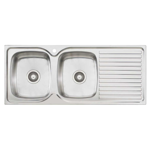 Oliveri Endeavour Double Bowl Right Hand Drainer Sink - 1135mm Polished Stainless Steel, Topmount - EE71