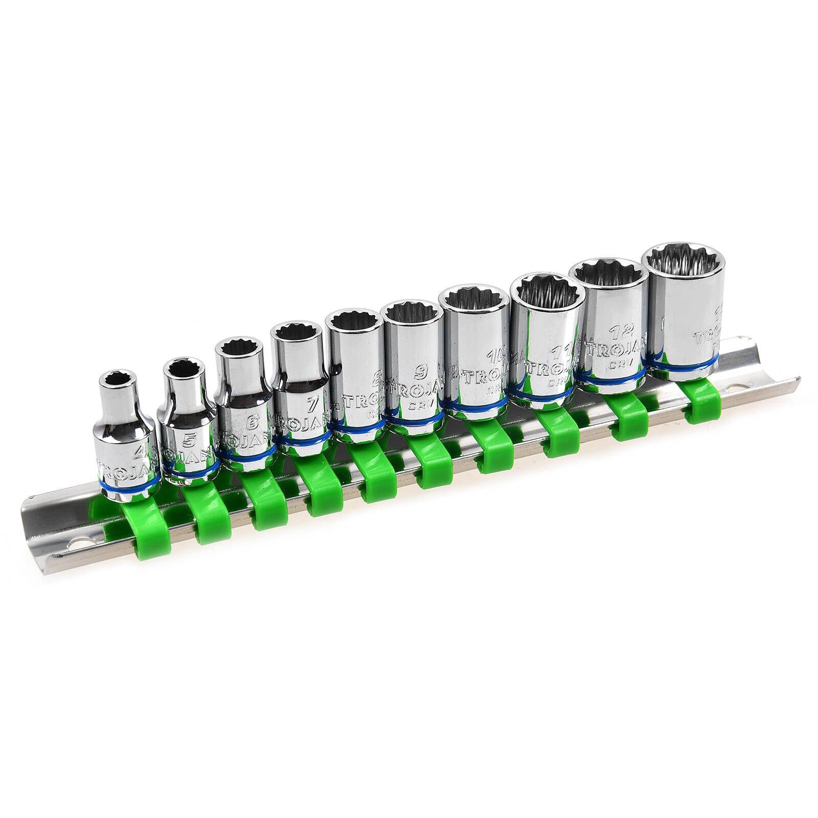 Trojan 10 Piece Socket Rail Set 1/4" Drive
