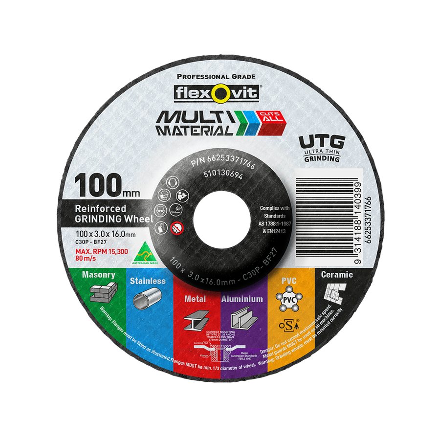 Flexovit Grinding Wheel 100mm Multi Material Ultra Thin Easy Control - SuperSaverAU - view 1