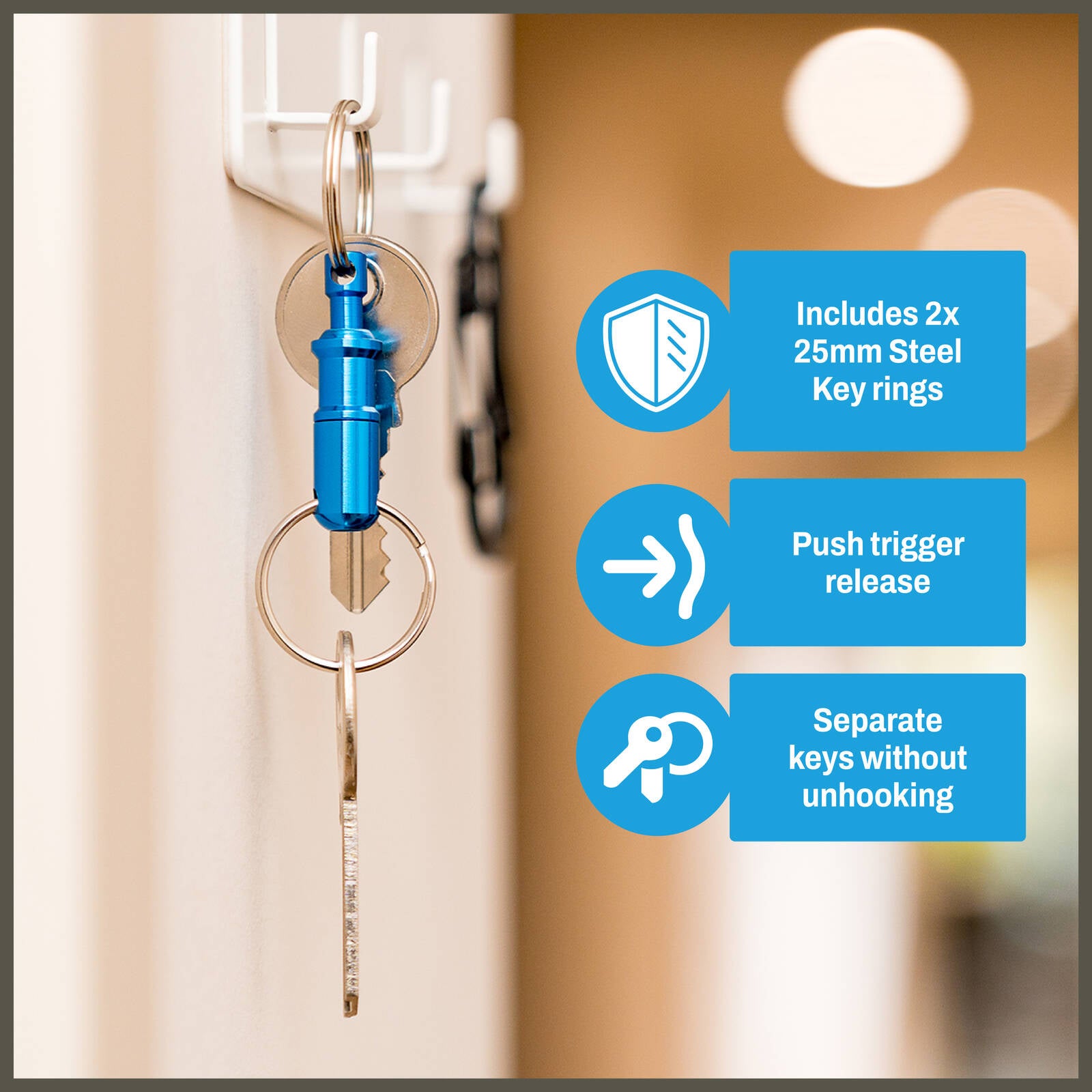 Titanium Aluminium Trigger Release Key Holder with Steel Key Rings