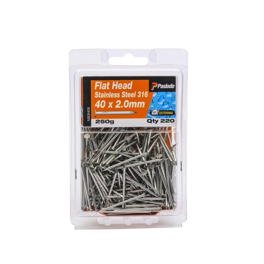 Paslode Flat Head Nails 40mm 316 Stainless Steel 250g Corrosion Resistant - SuperSaverAU - view 1