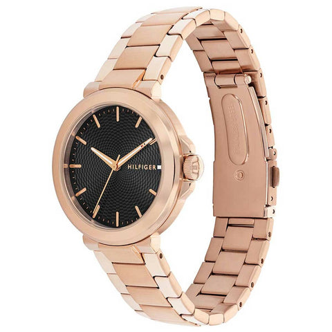 Tommy Hilfiger Lori Rose Gold Stainless Steel Black Dial Women's Watch