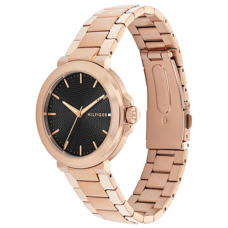 Tommy Hilfiger Lori Rose Gold Stainless Steel Black Dial Women's Watch