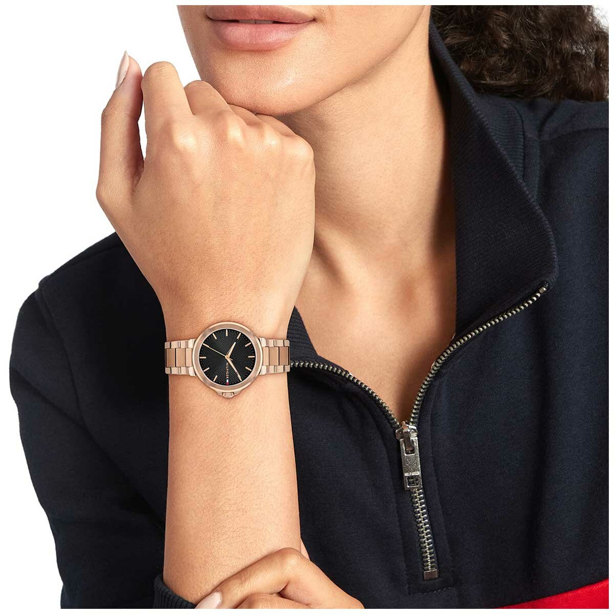 Tommy Hilfiger Lori Rose Gold Stainless Steel Black Dial Women's Watch