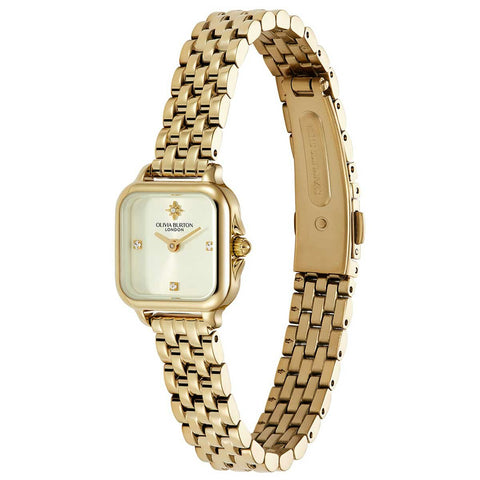 Olivia Burton Grosvenor Mini Ionic Plated Thin Gold Steel Ivory Dial Womens Watch 24000257