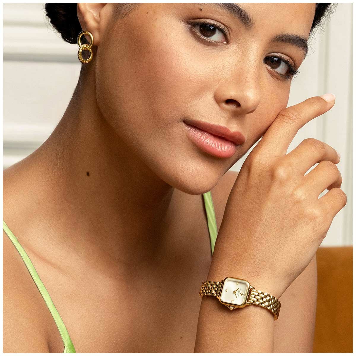 Olivia Burton Grosvenor Mini Ionic Plated Thin Gold Steel Ivory Dial Womens Watch 24000257
