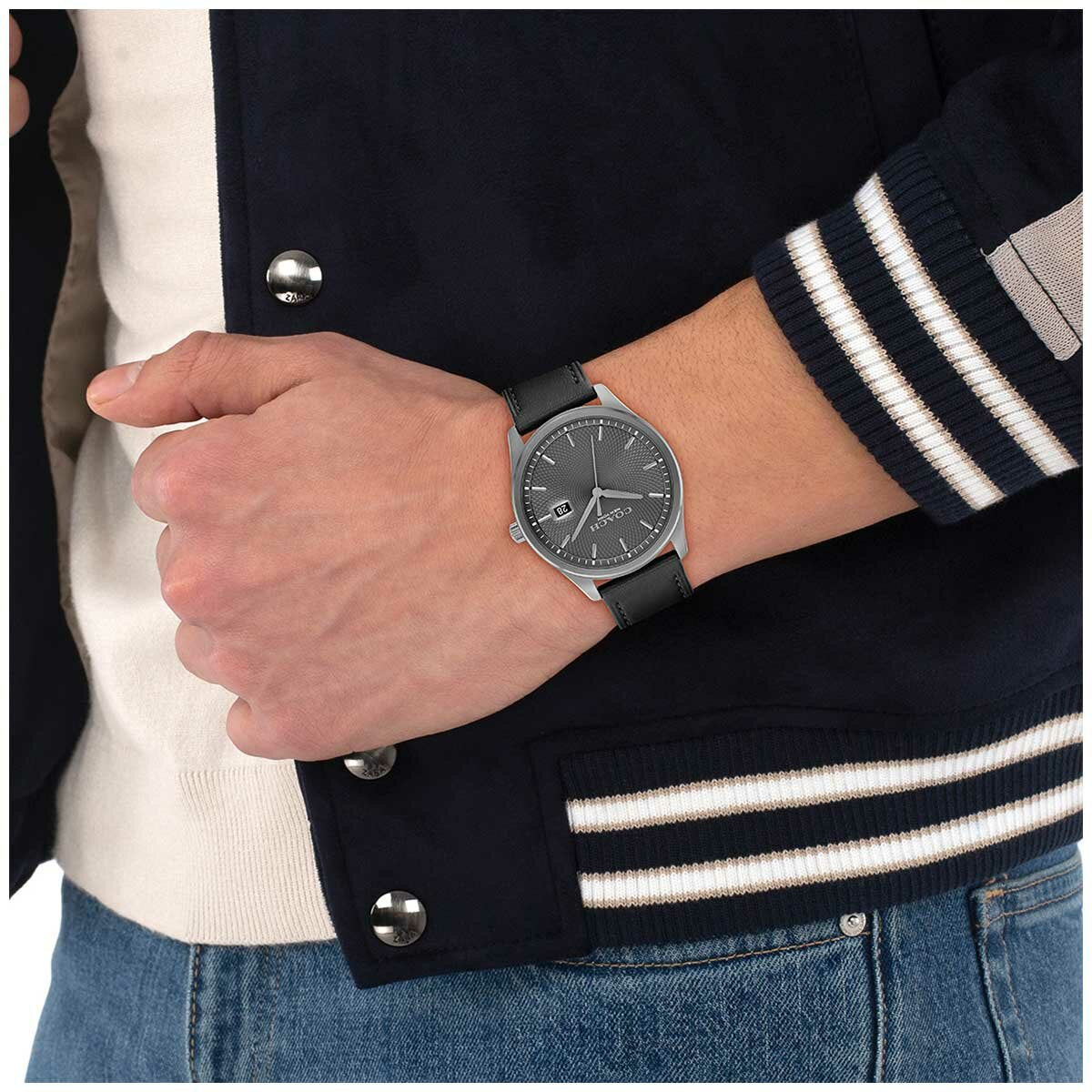 Coach Oliver Black Leather Strap Grey Dial Men's Watch 14602758