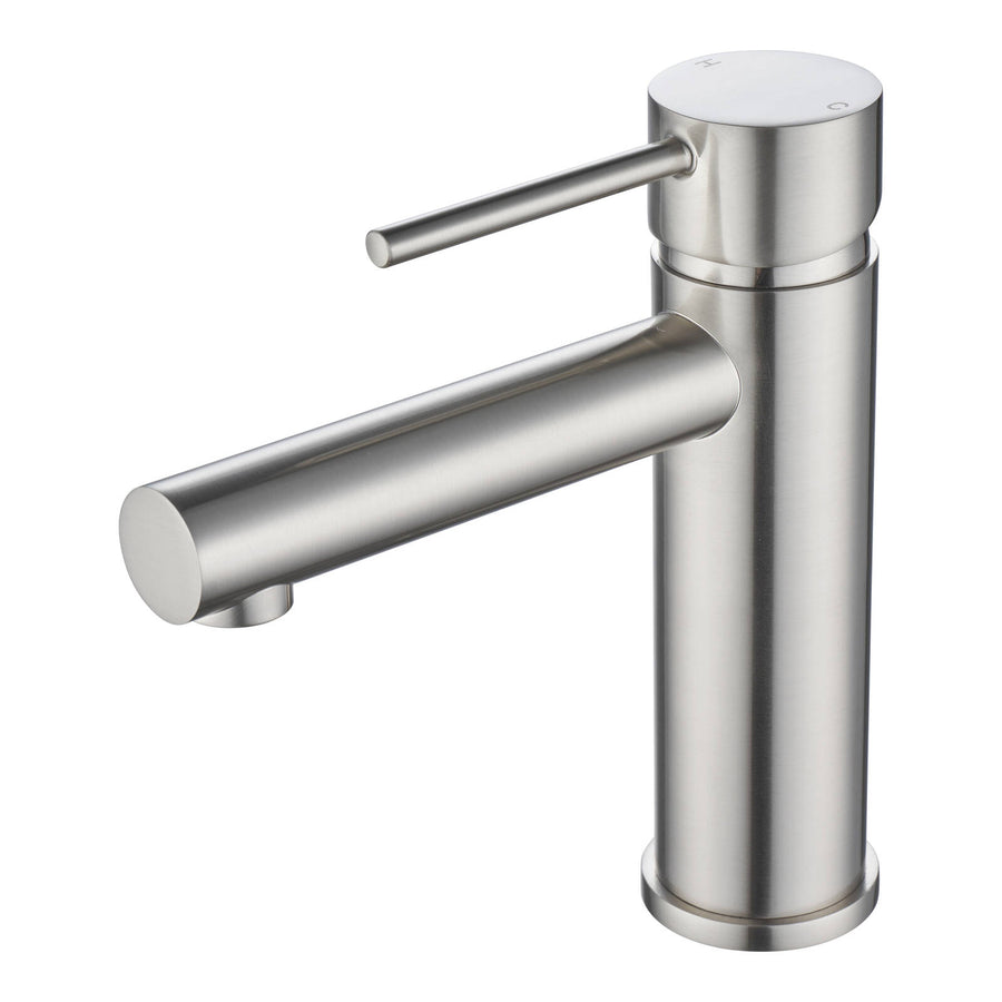 Mondella Resonance 35mm Brushed Nickel Pin Lever Basin Mixer, 7.5L/min 4 Star WELS Grade 304 Stainless Steel