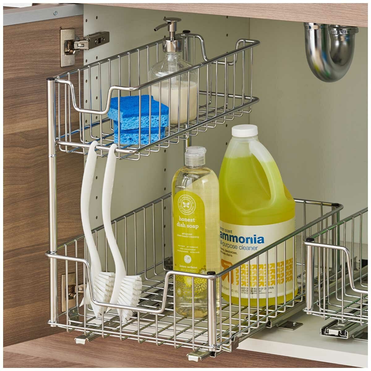 Trinity Sliding Under Sink Storage Rack EcoStorage 2 Tier Pull Out Baskets