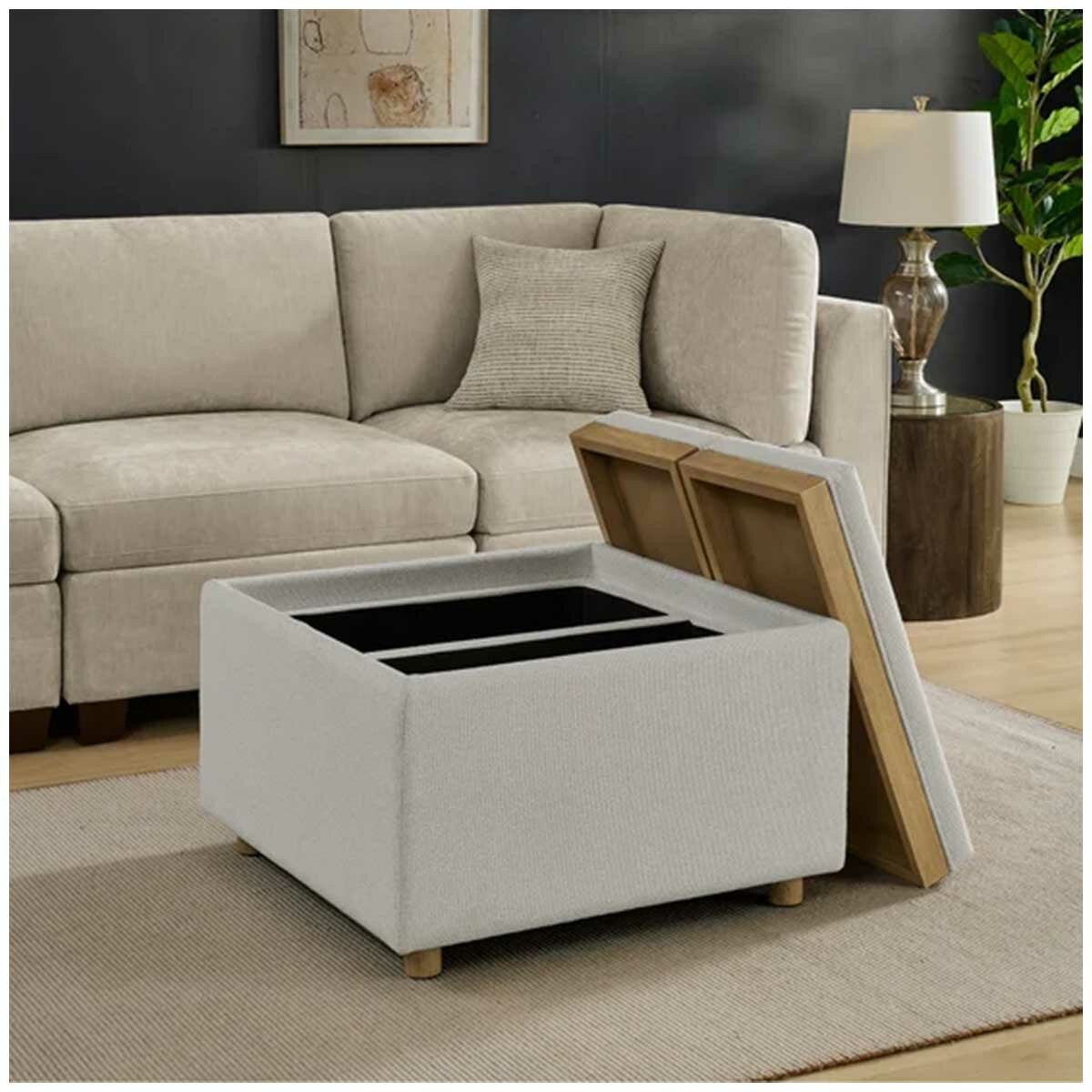 Henredon Sona Reversible Tray Top Ottoman Footstool Dual Storage Fabric — image 7