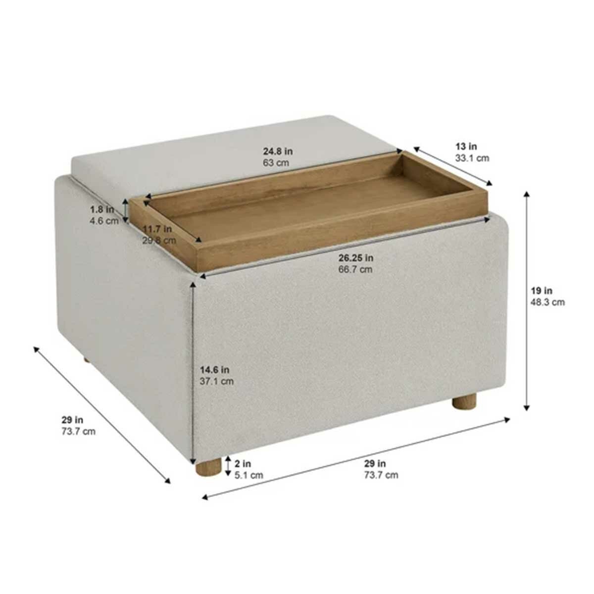 Henredon Sona Reversible Tray Top Ottoman Footstool Dual Storage Fabric — image 2