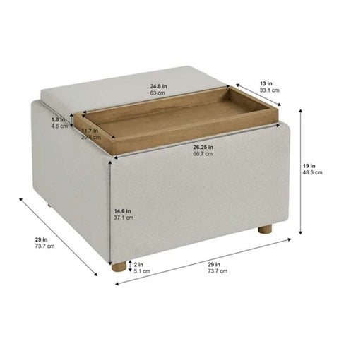 Henredon Sona Reversible Tray Top Ottoman Footstool Dual Storage Fabric — image 2