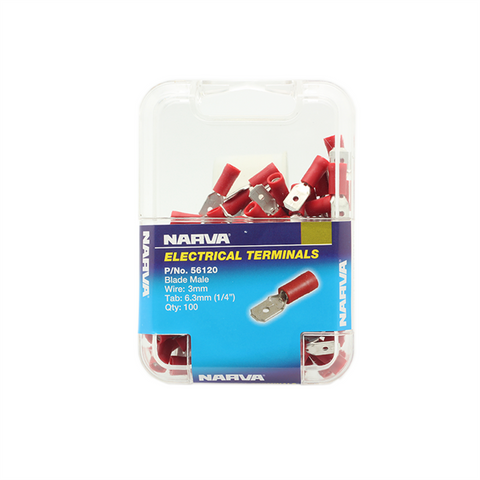 Narva Male Blade Terminal 2.5-3mm 6.3x0.8mm Red Vinyl 100 Pack - SuperSaverAU - view 1