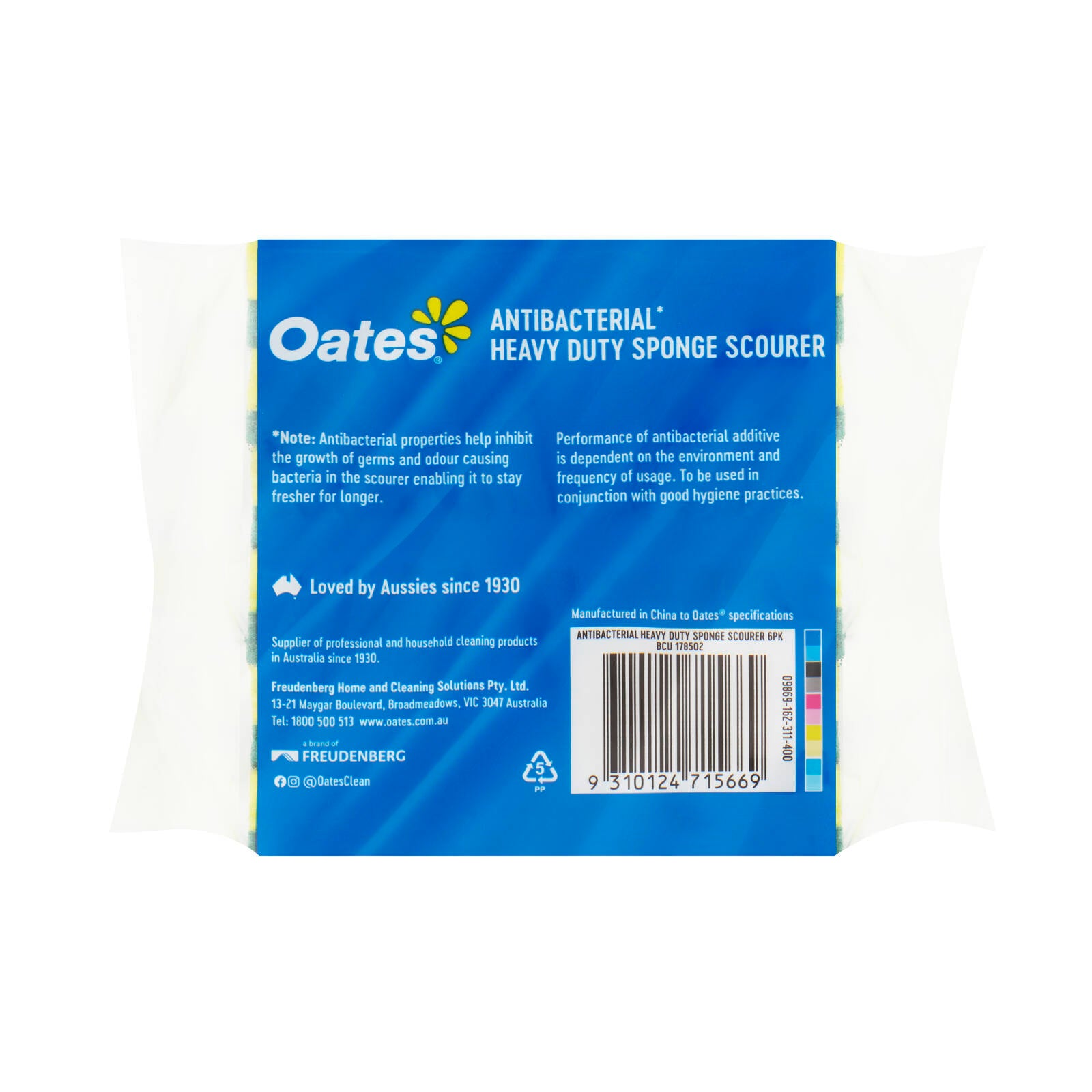 Oates Antibacterial Heavy Duty Sponge Scourers - 6 Pack, Indoor & Outdoor