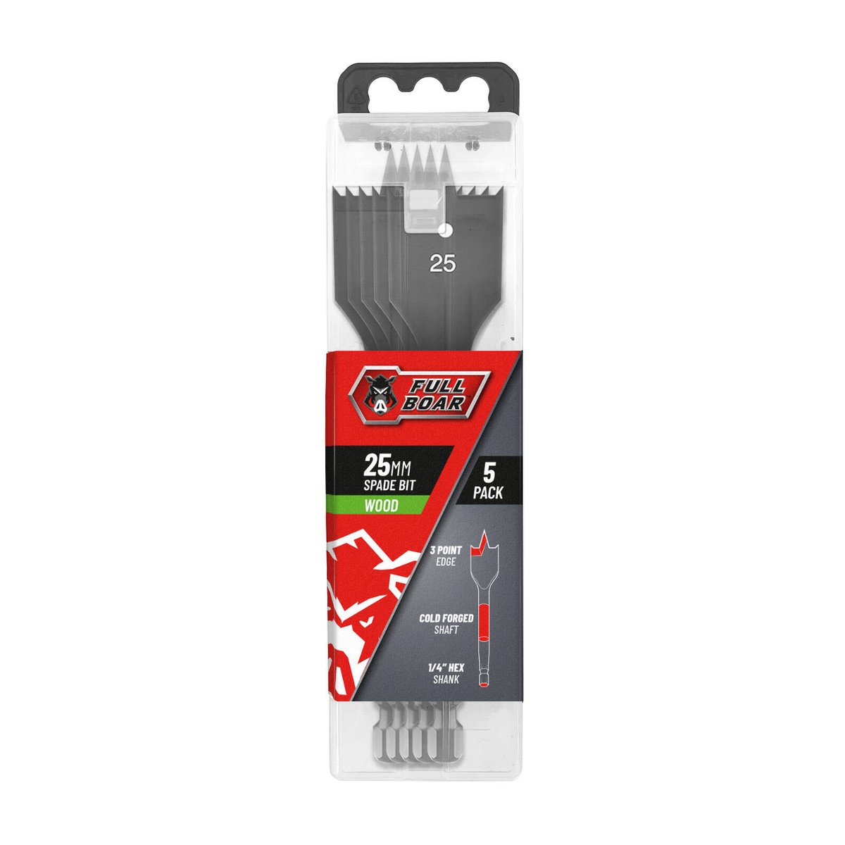 Full Boar 5 Piece 25mm Spade Bit Set - Durable Steel - Efficient Drilling - SuperSaverAU - view 2