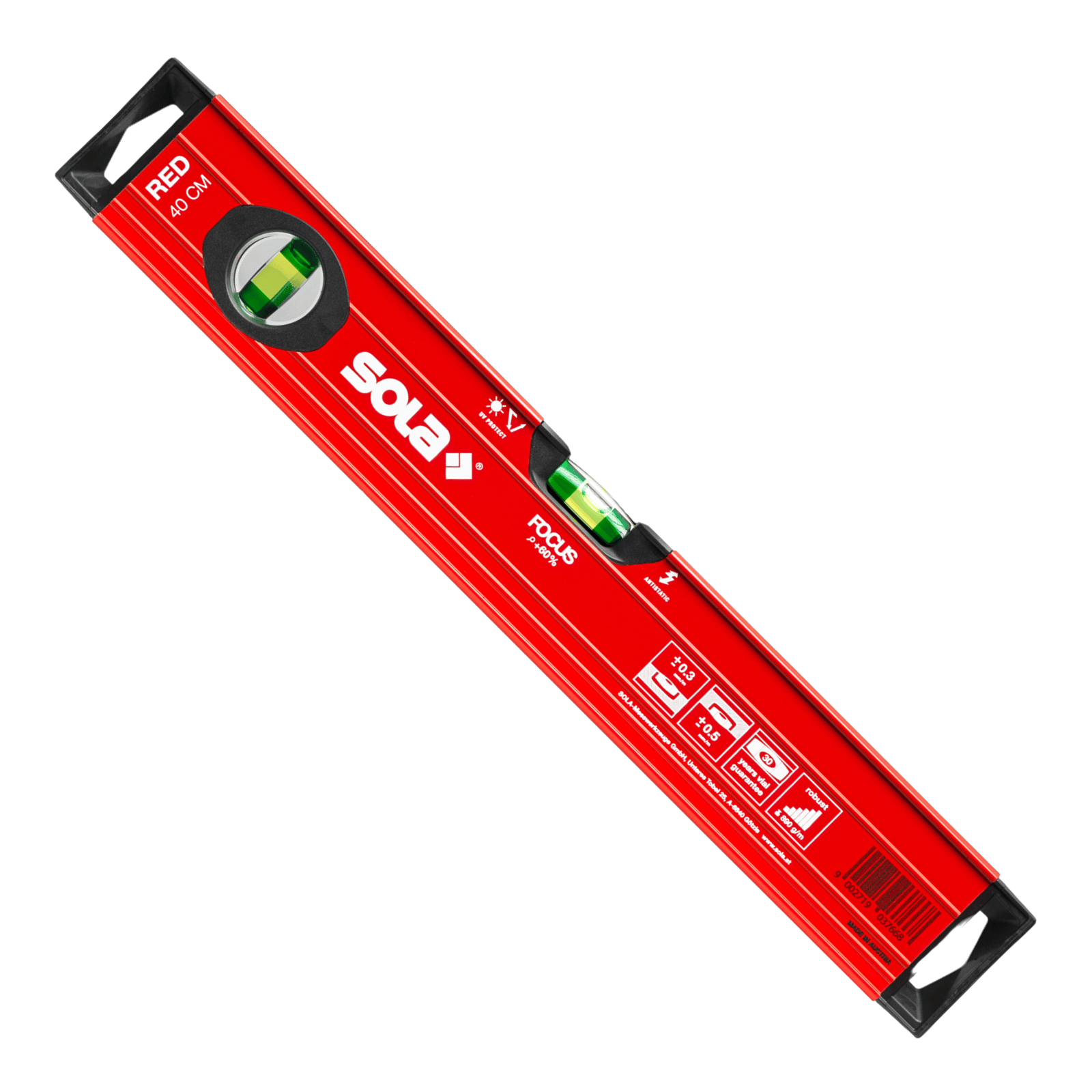 Sola 40cm Red Aluminium Spirit Level 3 Vials Waterproof