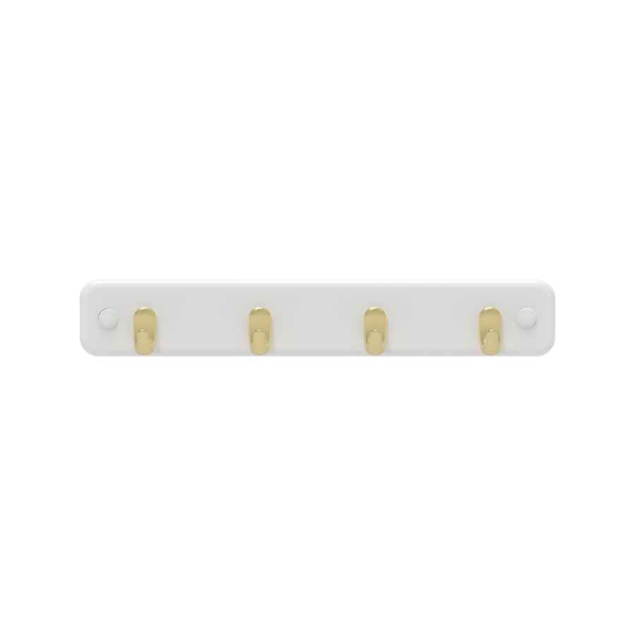 MODE 4 Brushed Brass Hooks White Board Key Rack