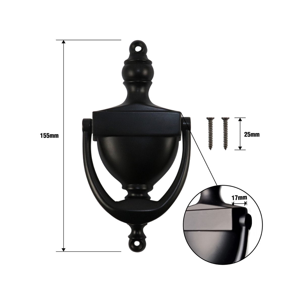 Adoored Door Knocker - 158mm - Steel - Black Finish - SuperSaverAU - view 4