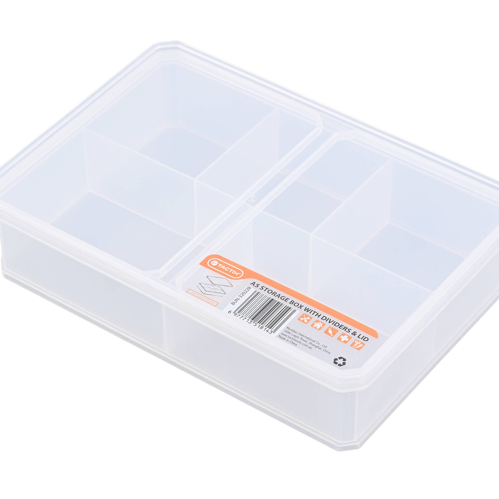 Tactix Medium A5 Storage Container with Divider 2L Plastic Stackable with Lid