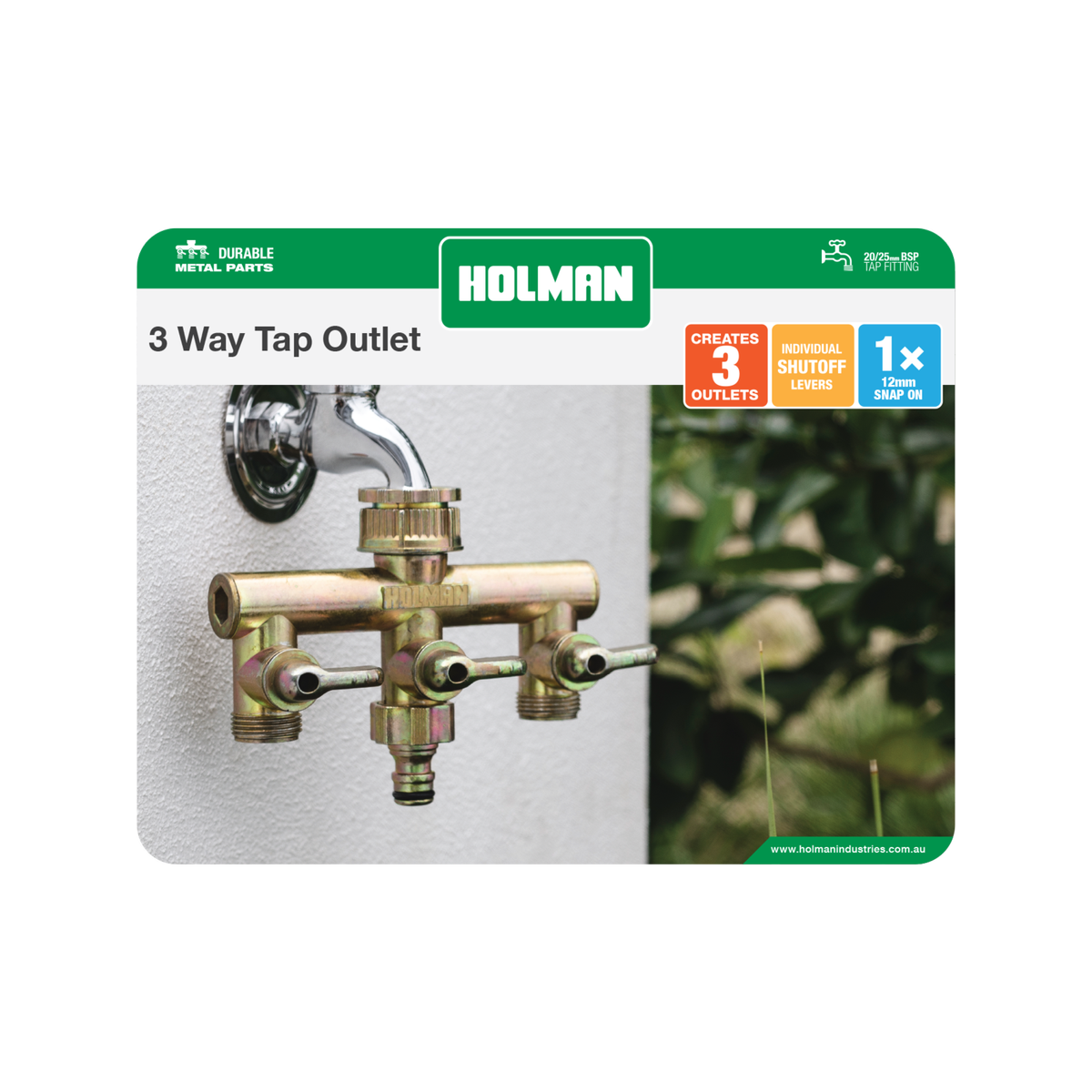 Holman 3 Way Metal Tap Outlet - 152mm x 118mm x 56mm - Gold - SuperSaverAU - view 3